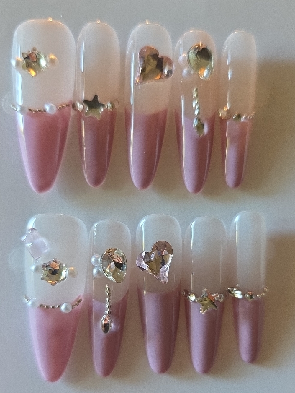 Crystal Accent Pink/Purple Press-On Nail Set Size Large